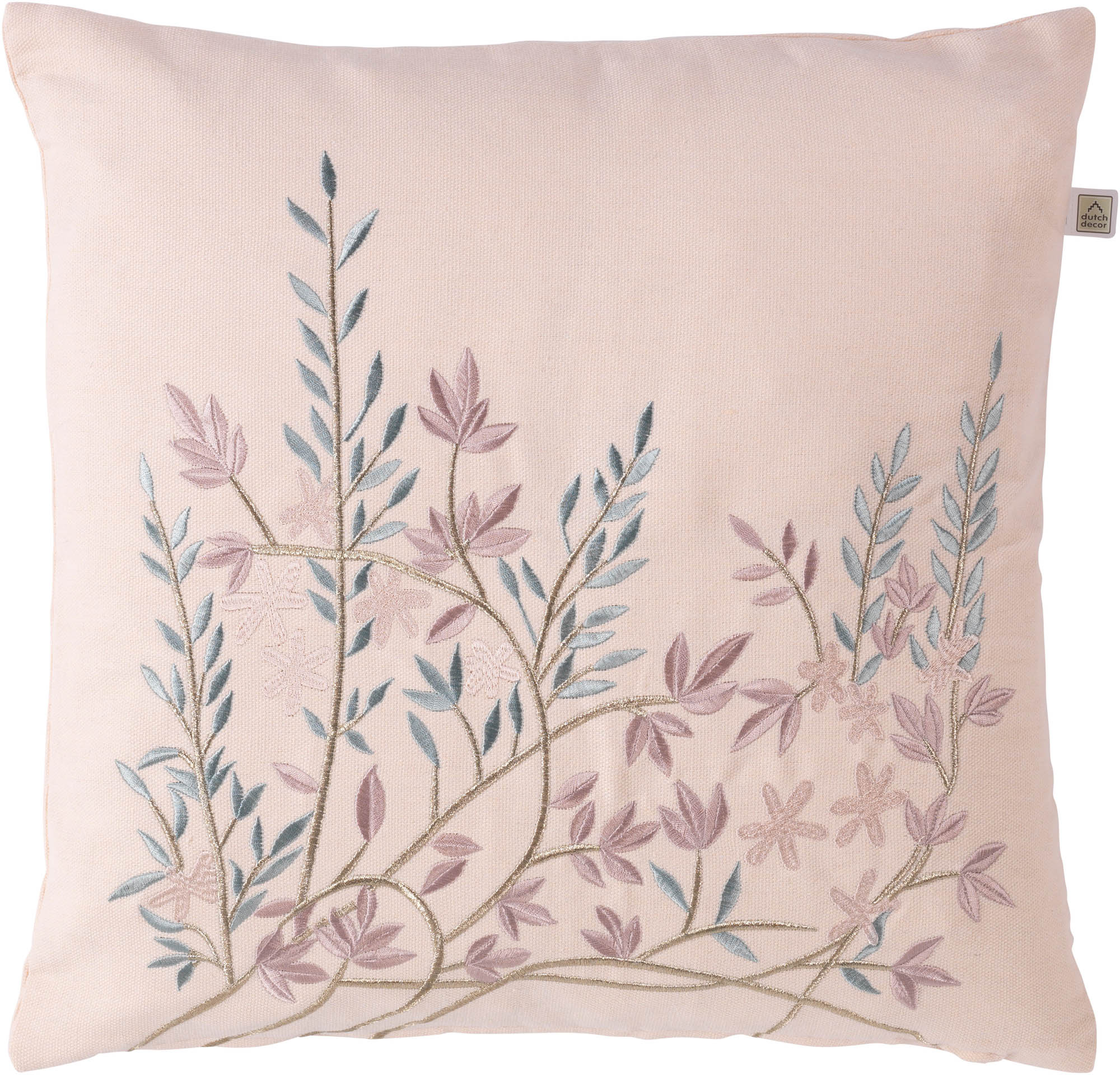 Schatting canvas pensioen STUVA - Kussenhoes geborduurd bloemen 45x45 cm - nude - roze - blauw -  pasteltinten | KUSSENHOES | KHSTUV45NUD