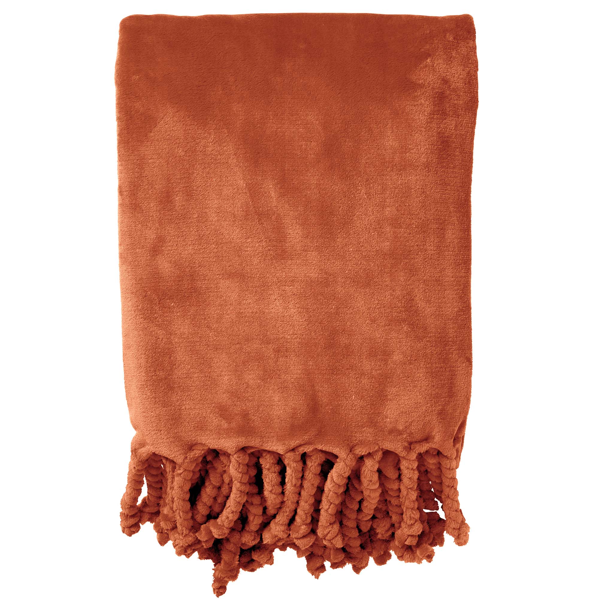 FLORIJN - Plaid van fleece 150x200 cm Potters Clay oranje superzacht - met franjes