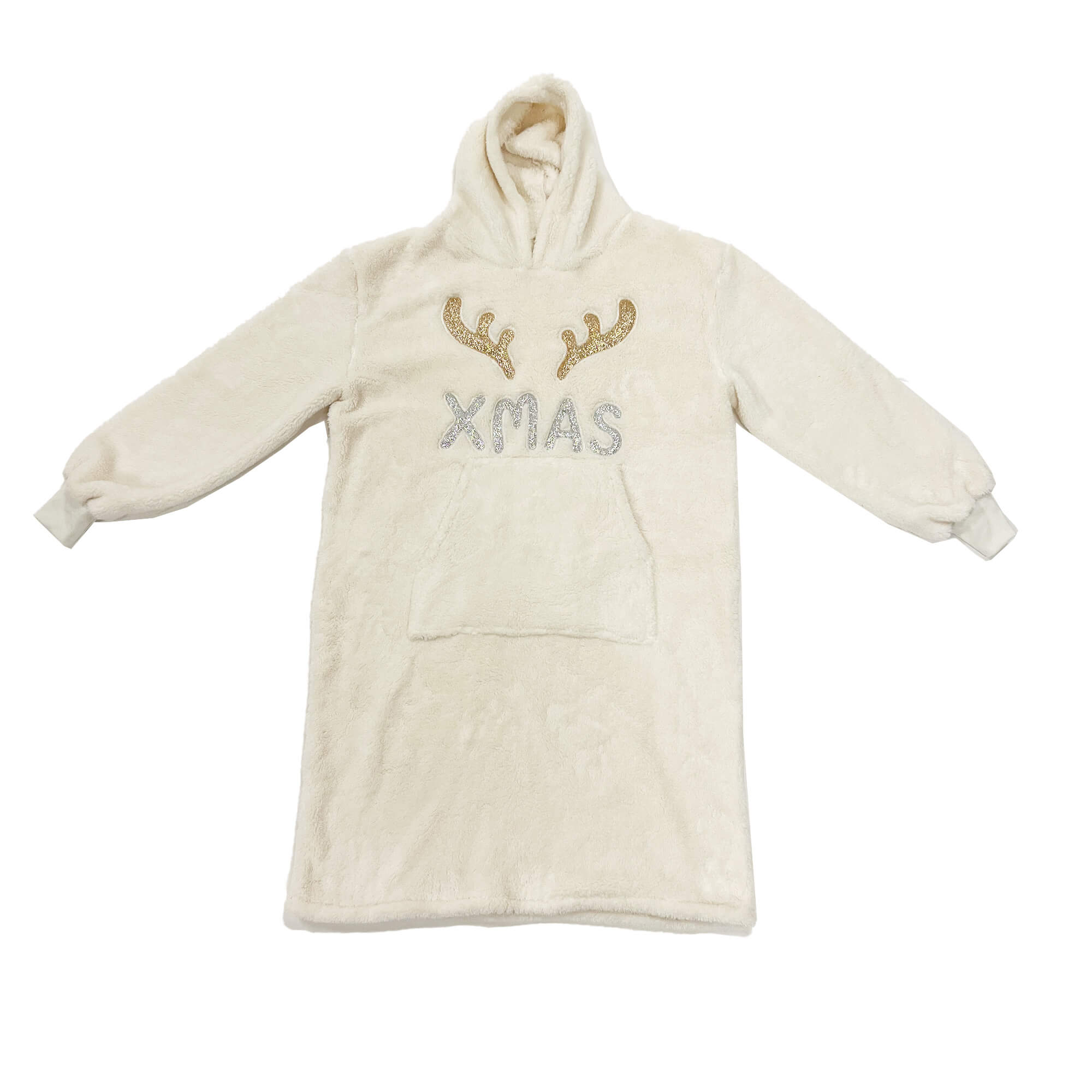 X-MAS - Oversized Hoodie - 70x110 cm - Hoodie & deken in één - extra grote trui met capuchon - Pristine - beige