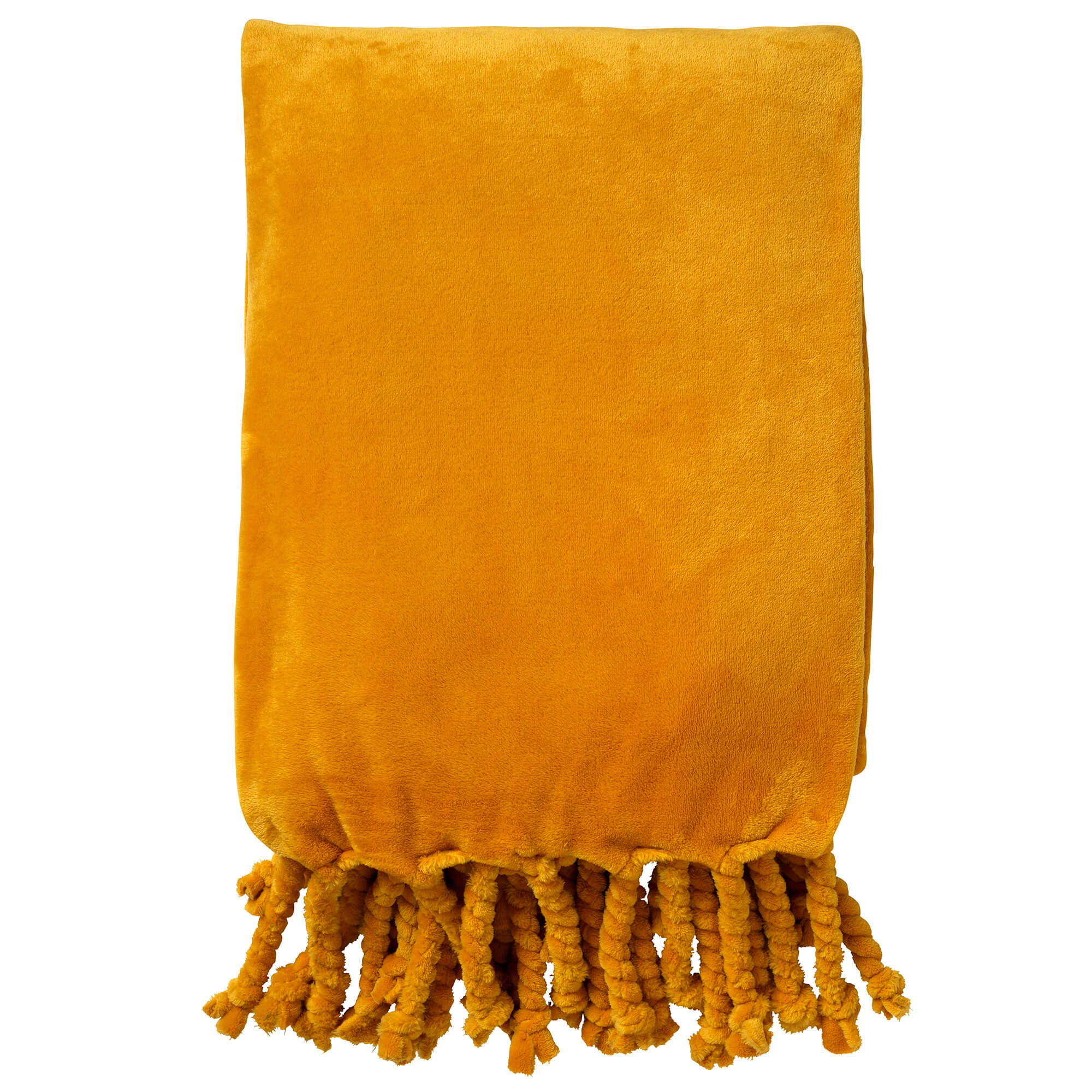 FLORIJN - Plaid 150x200 cm - grote fleece plaid met flosjes - Golden Glow - geel