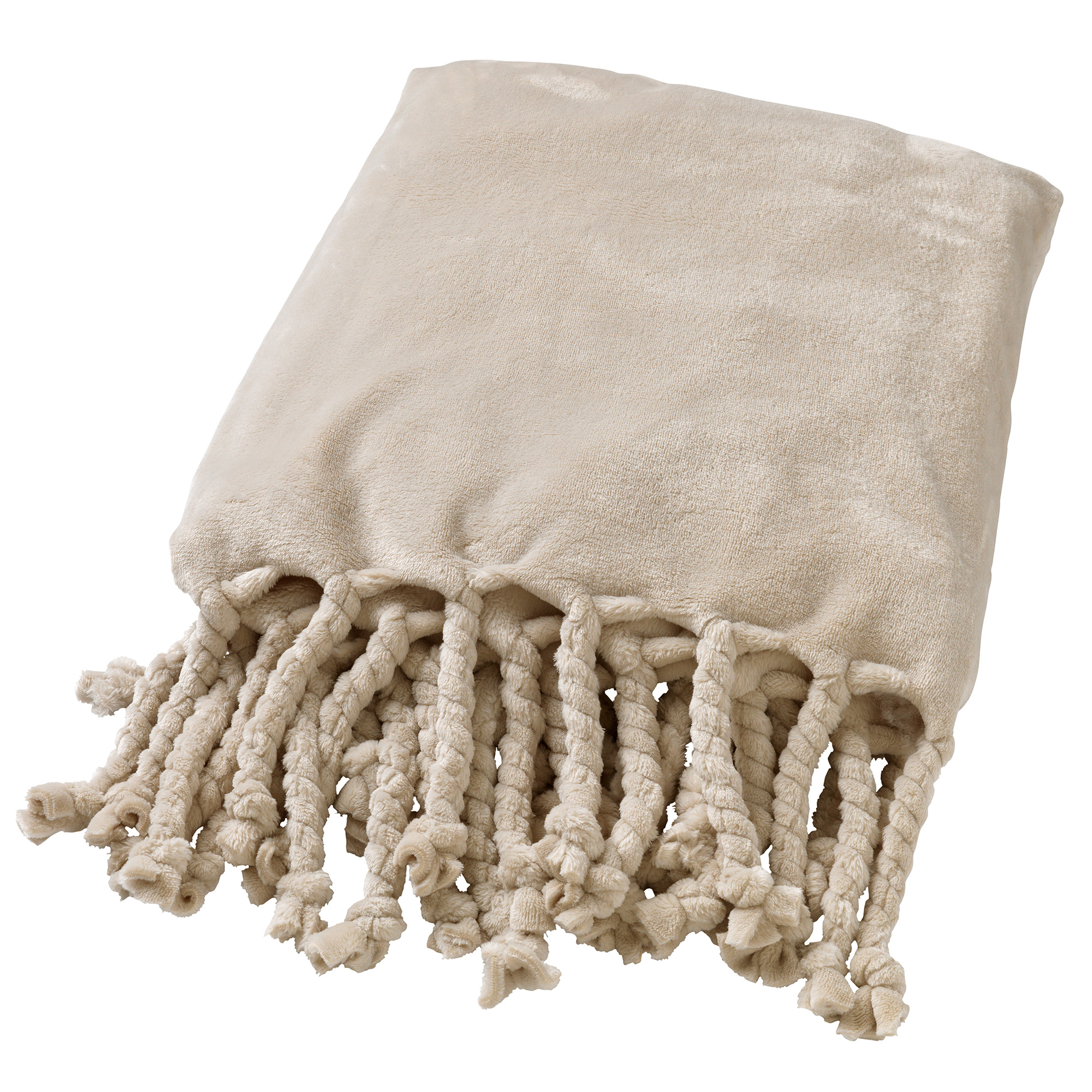 FLORIJN - Plaid fleece Pumice 150x200 cm - beige - - franjes