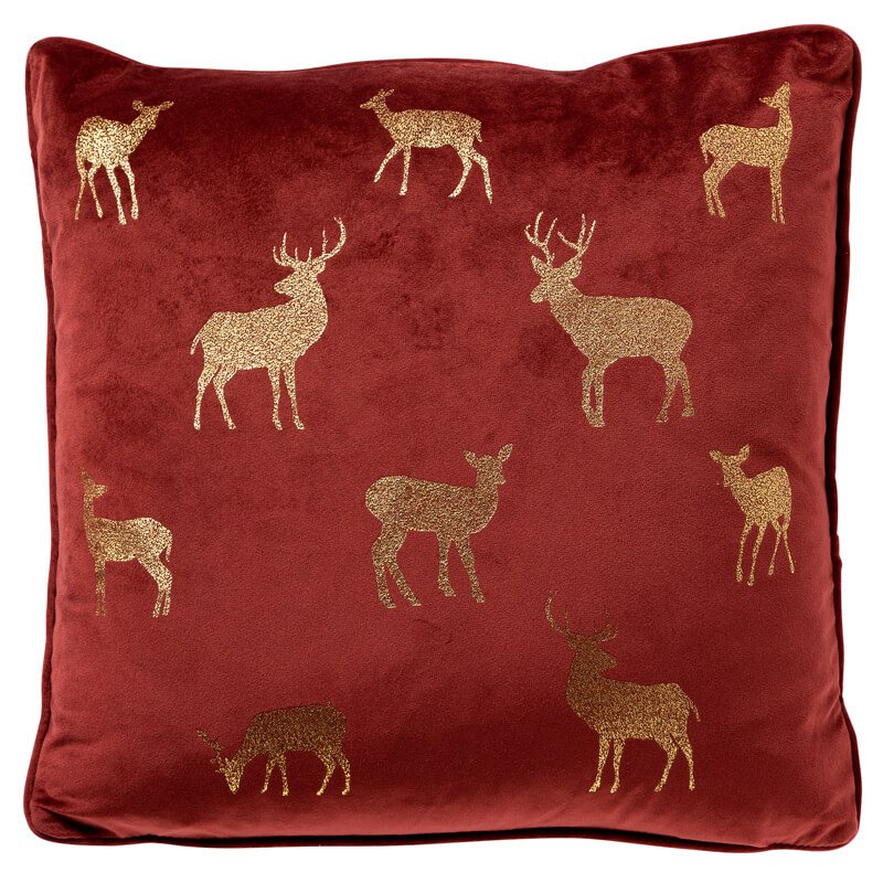 DEER - Sierkussen 45x45 cm - velvet - kerst - Biking Red - rood